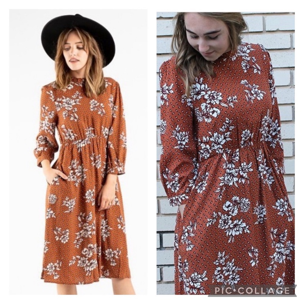 Roolee Rust/Burnt Orange Floral Dress